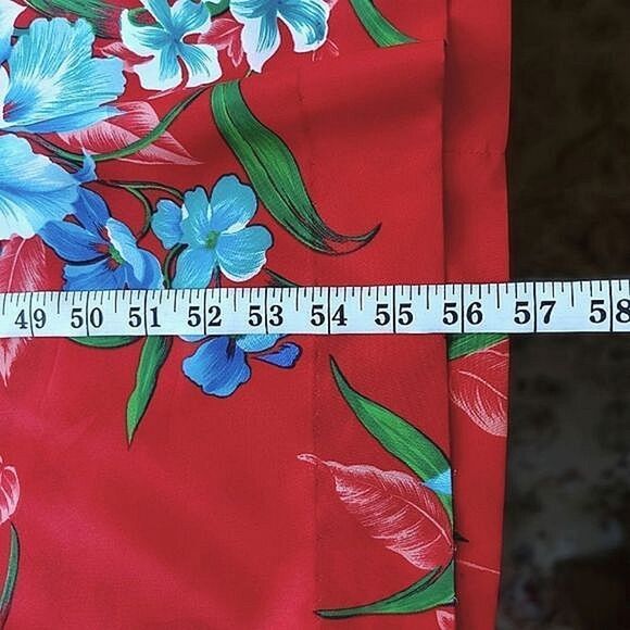 Vtg Royal Hawaiian red floral flutter sleeve faux wrap maxi dress - Picture 9 of 9